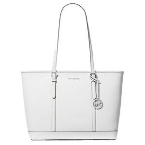 New Michael Kors Jet Set Travel Large Saffiano Leather Tote Bag Optic White